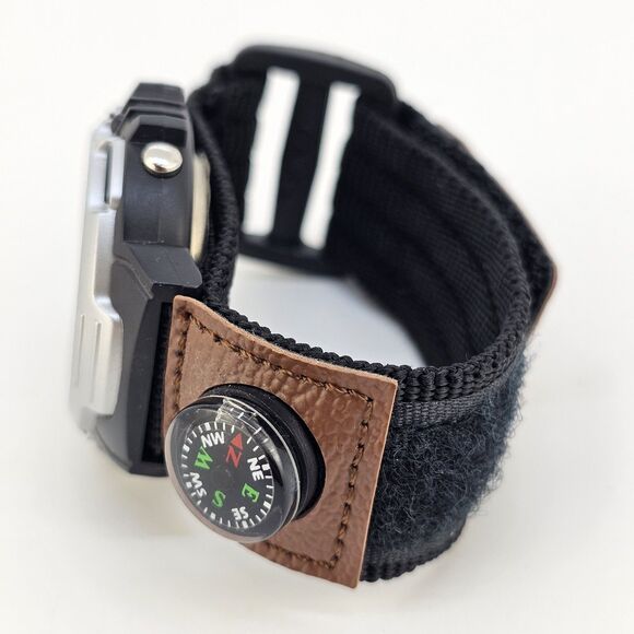 CG Digital Watch 45MM Black Gray Case Black Brown Nylon Band Compass New Battery - Picture 9 of 14